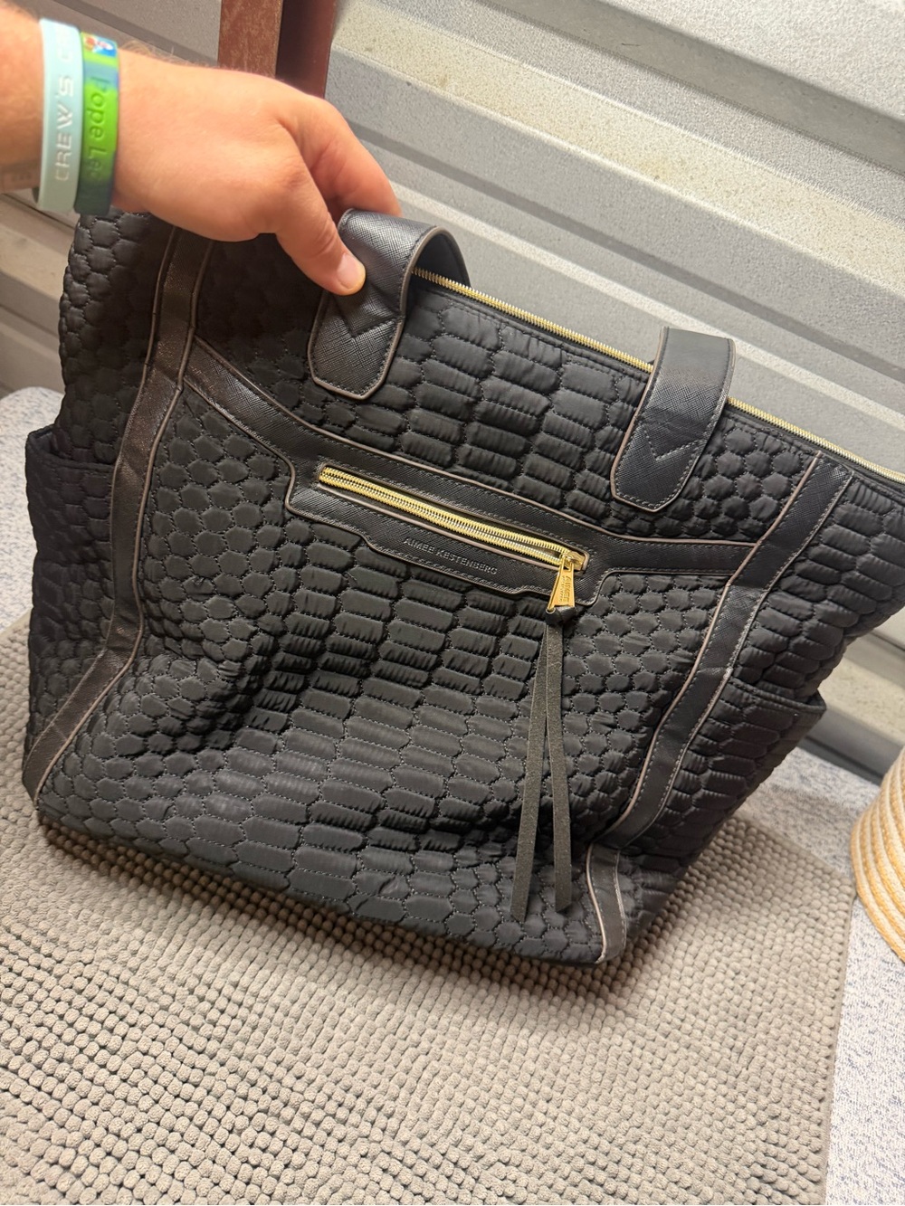 Aimee Kestenberg Black Quilted work bag with Gold Zip